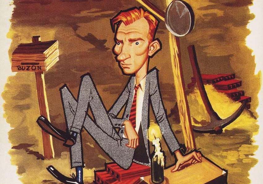 event image:Detail of the poster. Drawing of a man sitting on the ground